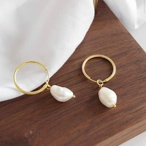 Sterling silver earrings freshwater pearl simple luxe style gold plated